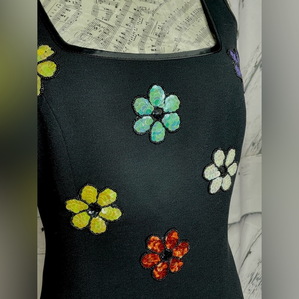 Vintage Cache Black Maxi Sequin Beaded Flower Dress - Picture 3 of 15